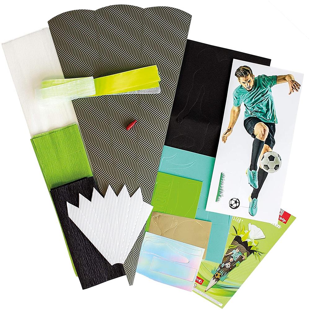 Roth Schultüte-Bastelset, Fußballstar, 68cm, eckig, Rot(h)-Spitze, Kreppverschluss