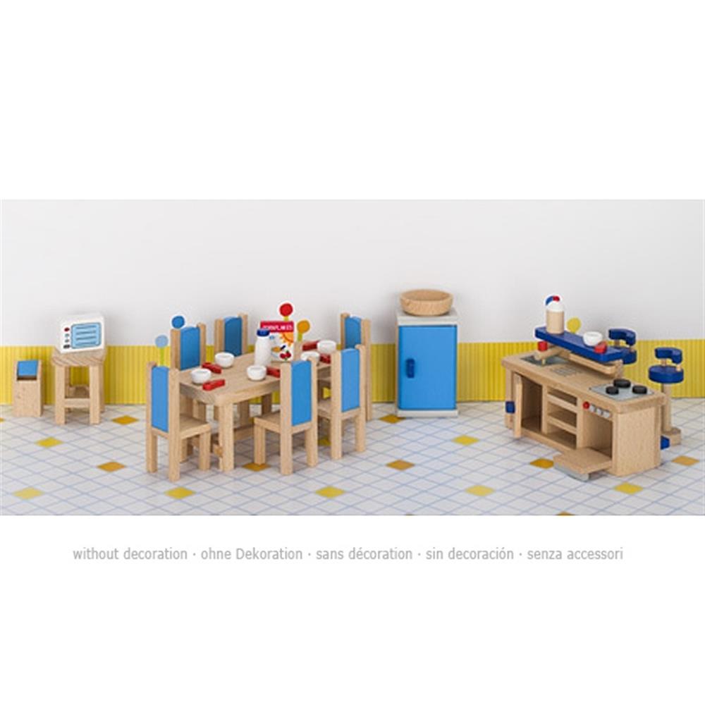 goki Puppenmöbel Küche, 30-teiliges Puppenhauszubehör aus Holz