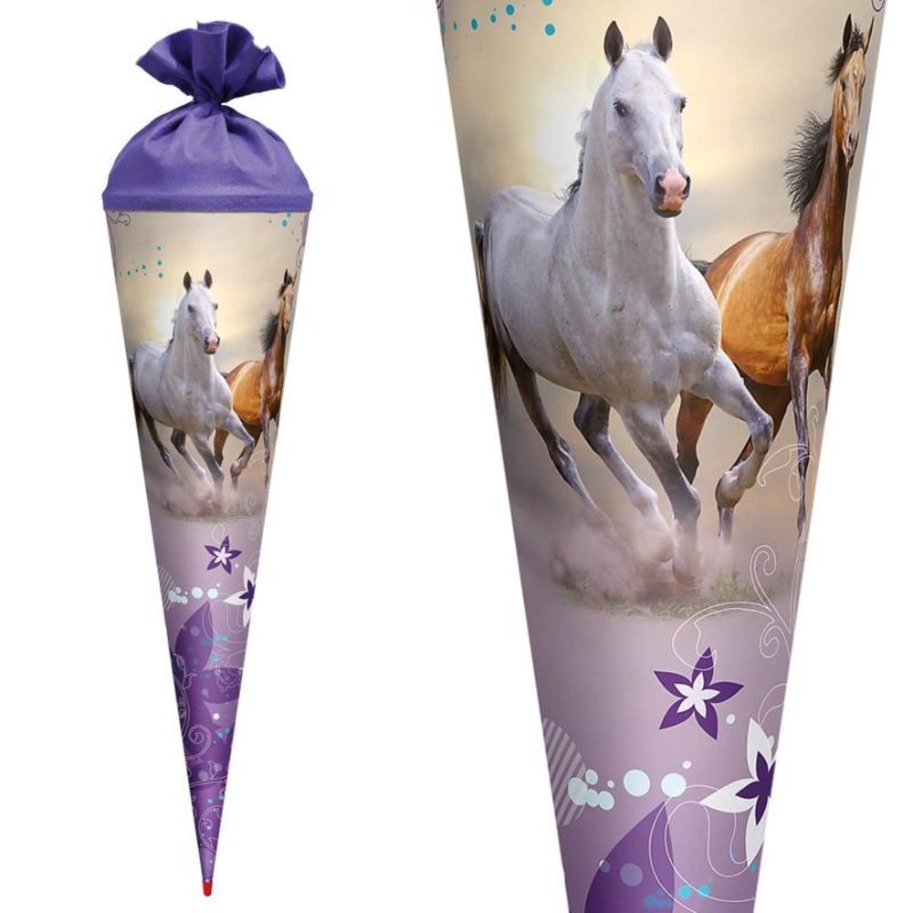 Roth Schultüte Wildpferde, 70cm, rund, Rot(h)-Spitze, Filzverschluss