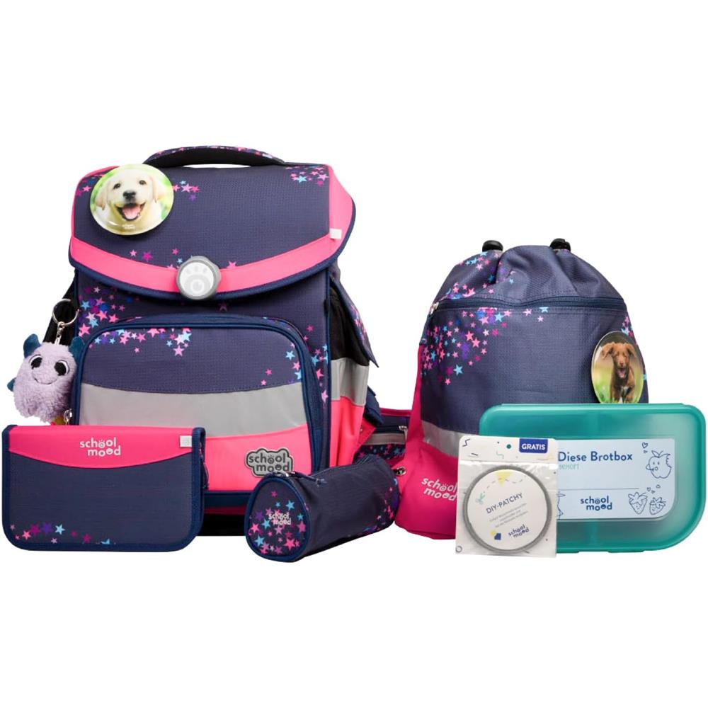 School-Mood Schulranzenset Timeless Pro, Leni (Hund), 7-teilig
