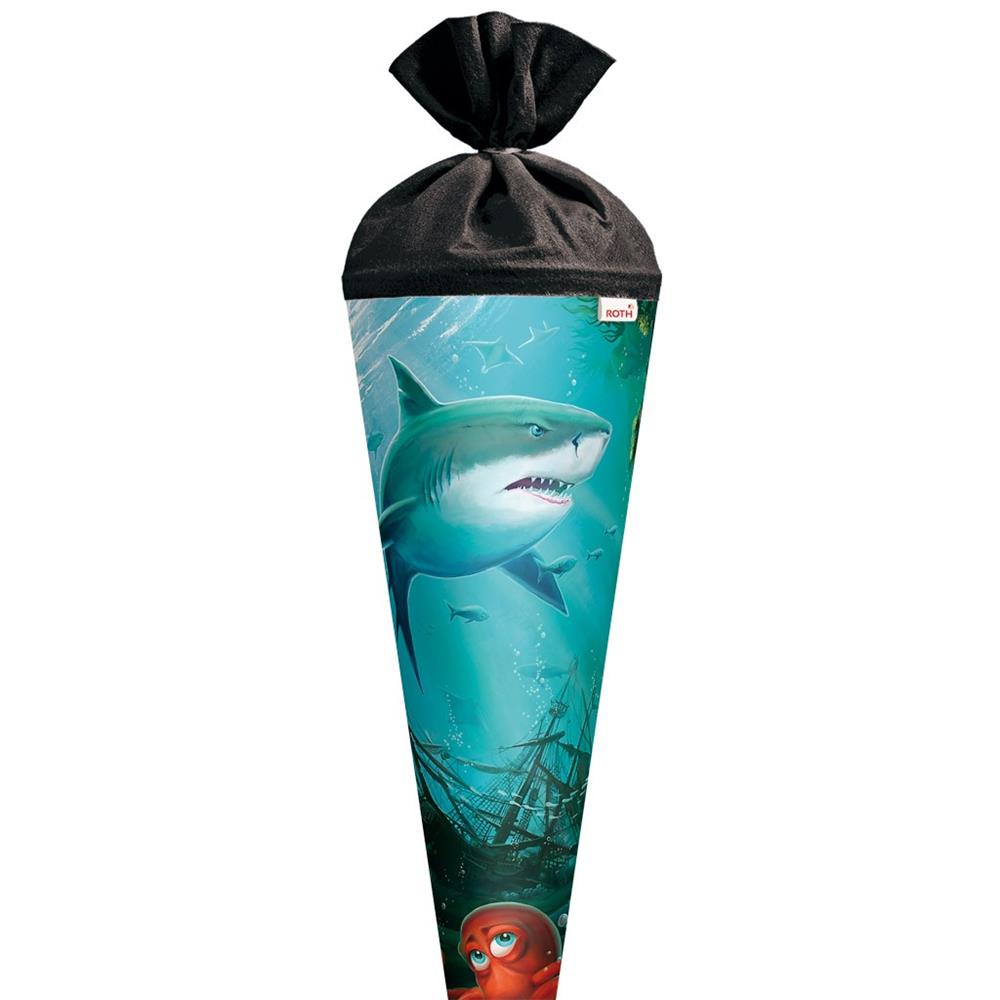 Roth Schultüte Hai mit Krake, 70cm, rund, Rot(h)-Spitze, Filzverschluss