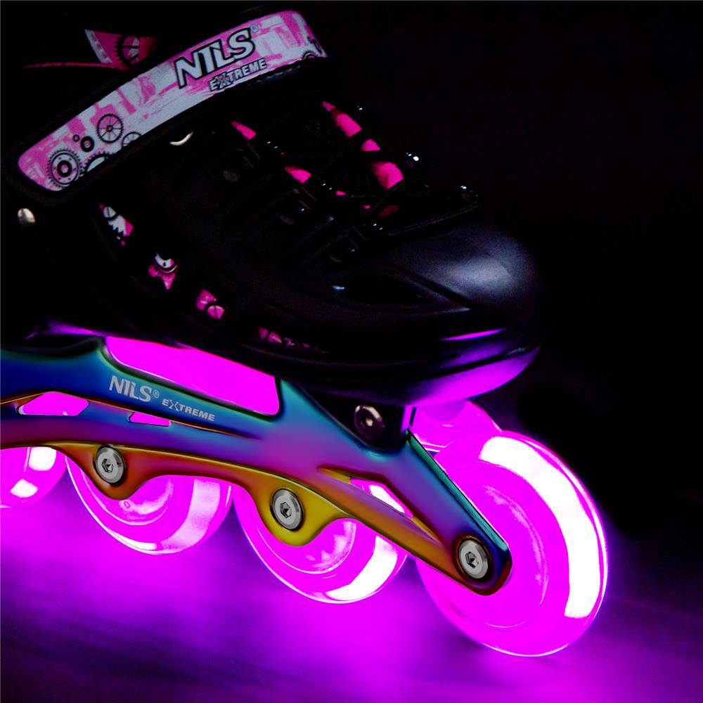 NILS EXTREME NH10905 4in1 LED Inliner Schlittschuhe Rollschuhe Gr. 39-42, Pink-Rainbow, verstellbar