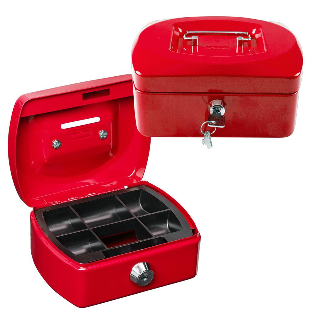 Idena Geldkassette mini, mit 6 Fächern, aus Metall, rot, mit Schlüssel