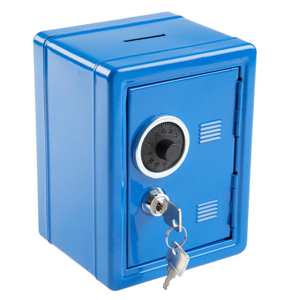 Idena Spartresor mit Zahlenschloss & Schlüsselschloss Blau aus Metall Spardose