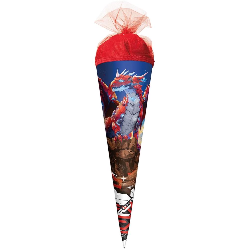 Roth Schultüte Robo Drache, 35cm, rund, Tüllverschluss