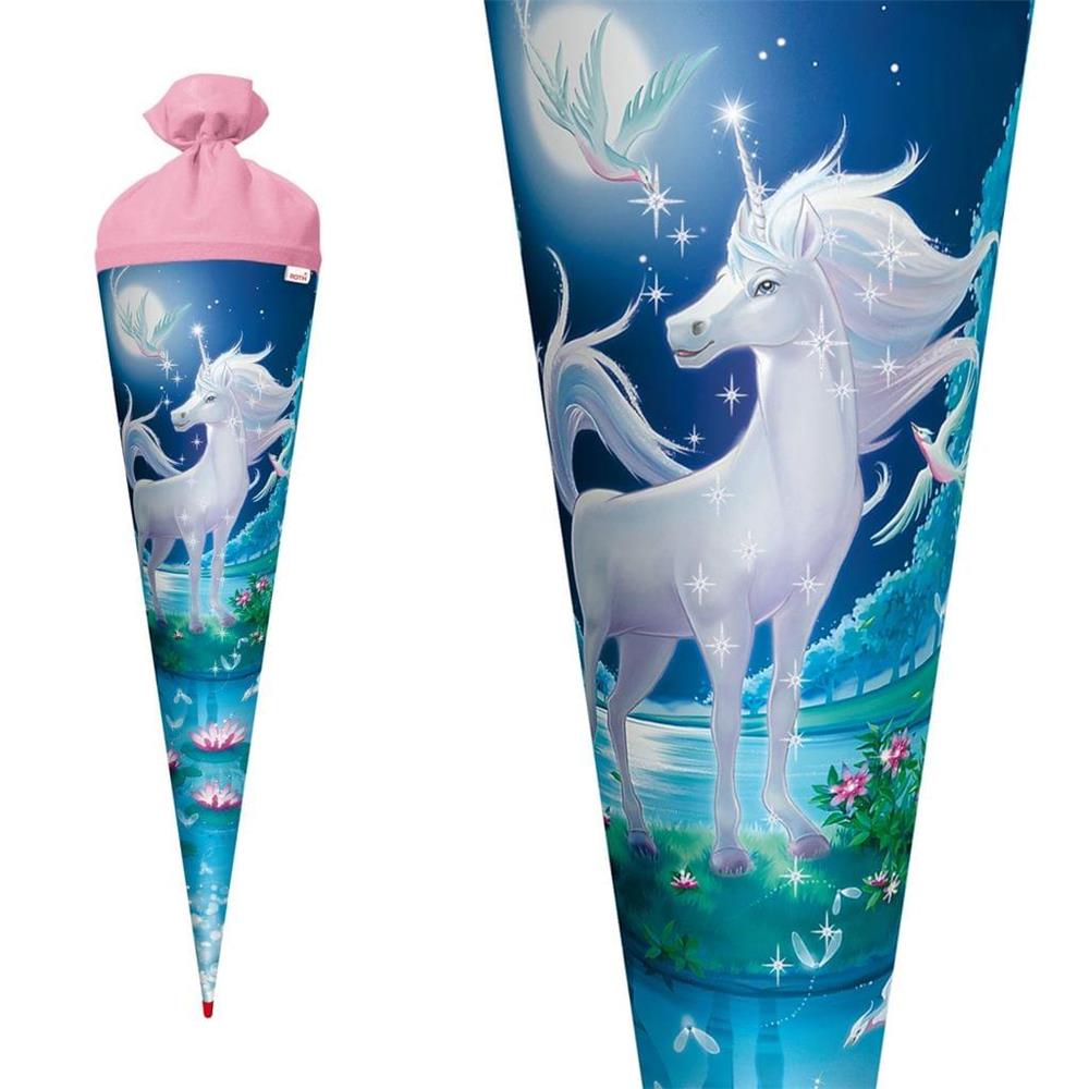 Roth Schultüte Mondscheineinhorn, 70cm, rund, Rot(h)-Spitze, Filzverschluss, Glitter