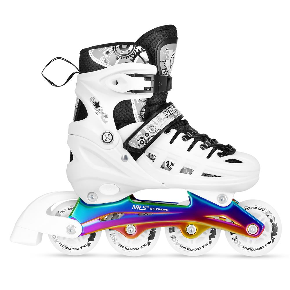 NILS EXTREME NH10905 4in1 LED Inliner Schlittschuhe Rollschuhe Gr. 31-34, Weiß-Rainbow, verstellbar