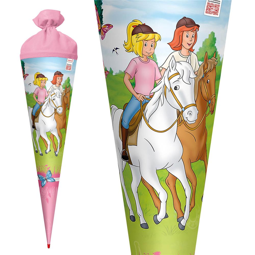 Roth Schultüte Bibi und Tina - Pferdefreunde, 70cm, rund, Rot(h)-Spitze, Filzverschluss