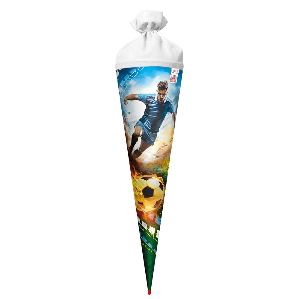 Roth Schultüte Fußballer/Soccer, 70cm, rund, Rot(h)-Spitze, Filzverschluss