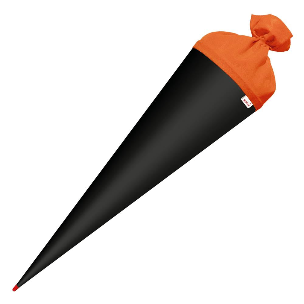 Roth Schultüte-Rohling/Basteltüte, schwarz, 70cm, rund, Rot(h)-Spitze, mit Filzverschluss (orange)