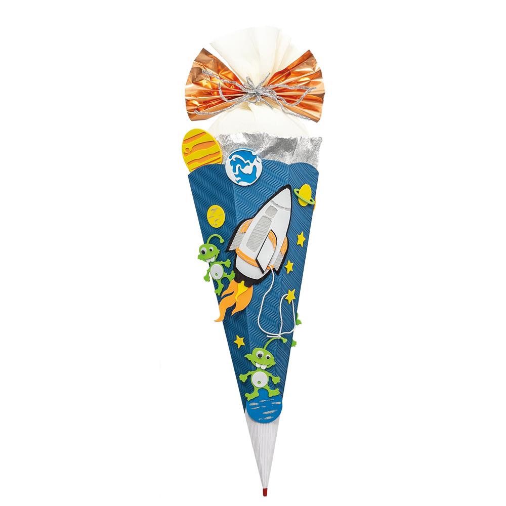 Roth Schultüte-Bastelset, Space, 68cm, eckig, Rot(h)-Spitze, Kreppverschluss