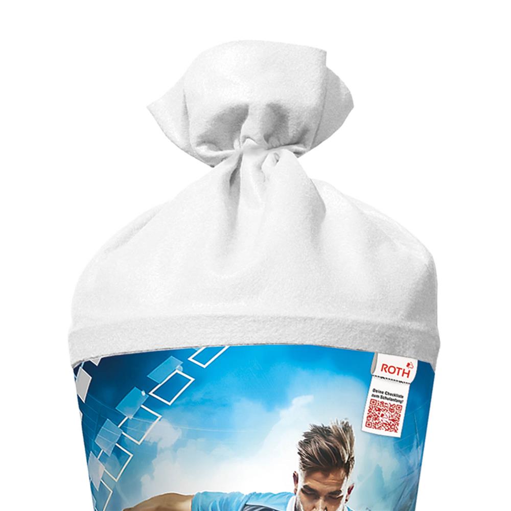 Roth Schultüte Fußballer/Soccer, 70cm, rund, Rot(h)-Spitze, Filzverschluss, mit Sound