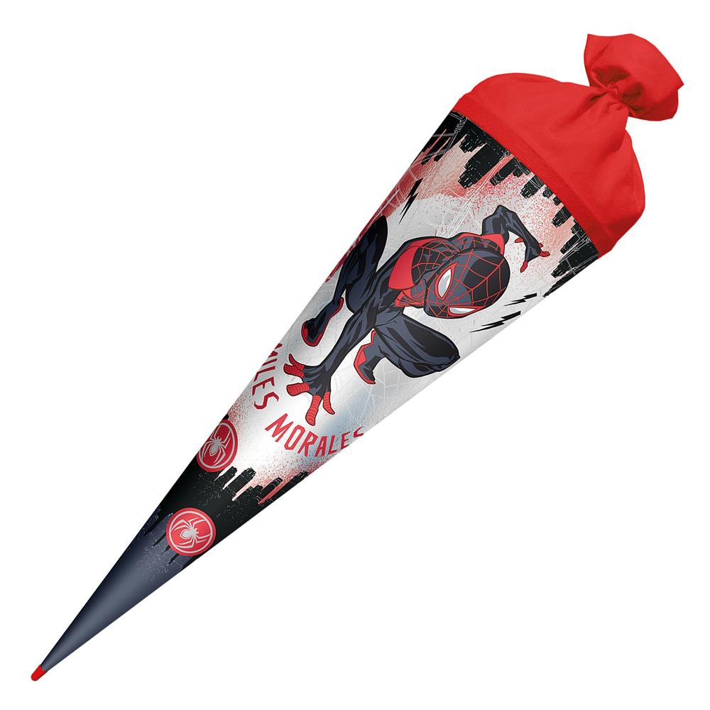 Roth Schultüte Marvel Spiderman (Miles Morales), 70cm, rund, Rot(h)-Spitze, Filzverschluss, Folieneffekt