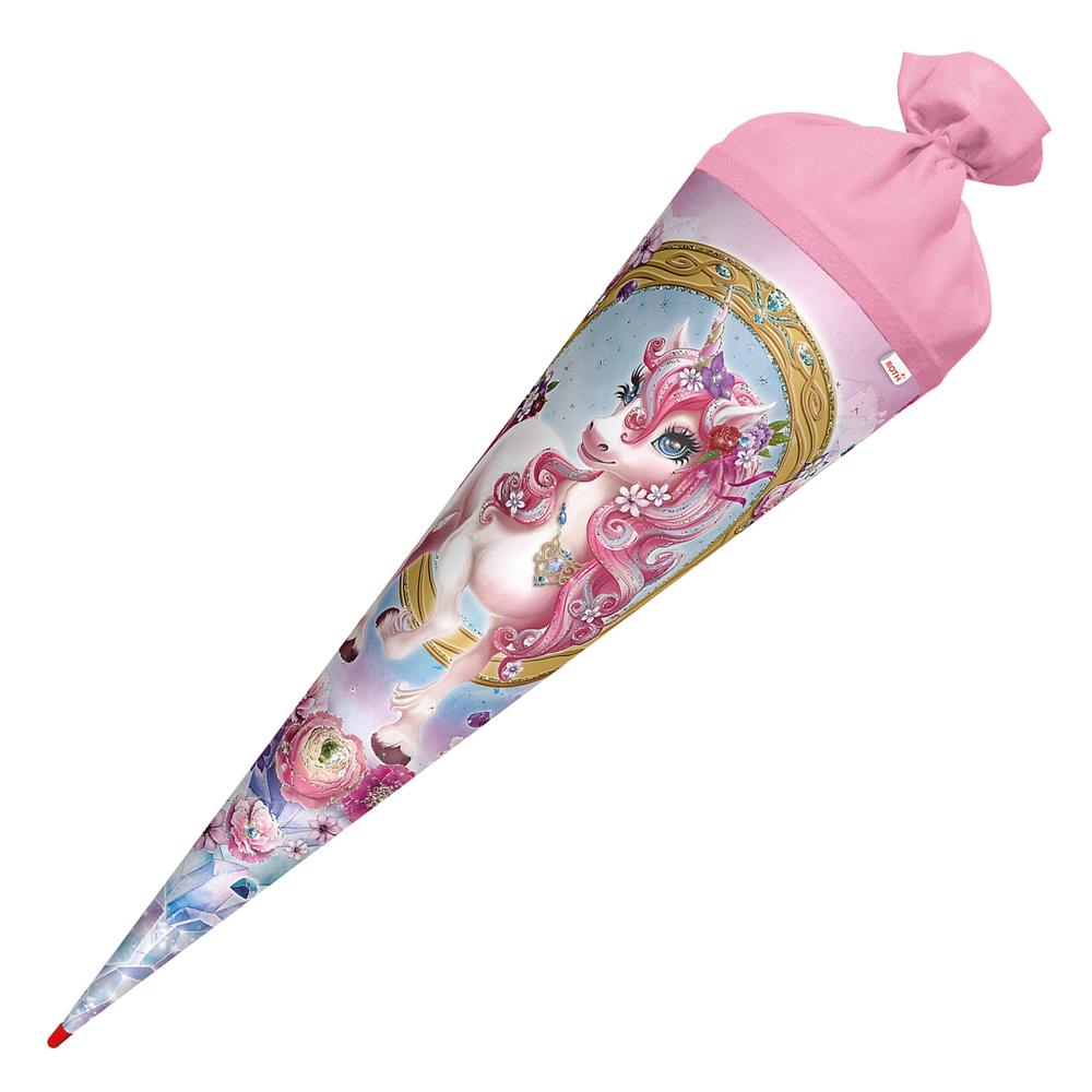 Roth Schultüte Einhorn Beauty, 70cm, rund, Rot(h)-Spitze, Filzverschluss, Glitter