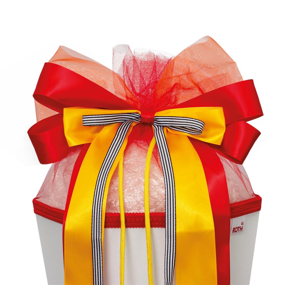 Roth Schultütenschleife "Spicy Orange" (Orange, Rot, Schwarz, Weiß) fix und fertig gebunden