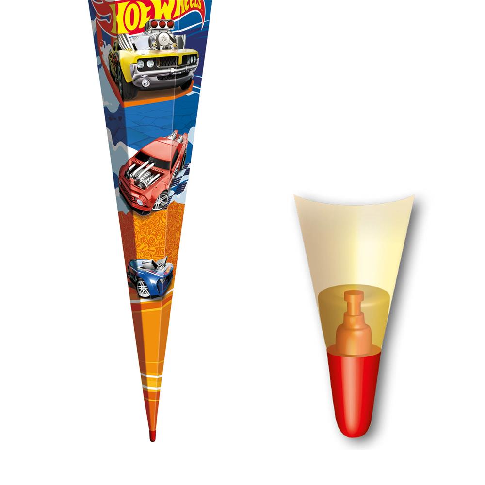 Roth Schultüte Hot Wheels, 85cm, eckig, Rot(h)-Spitze, Tüllverschluss