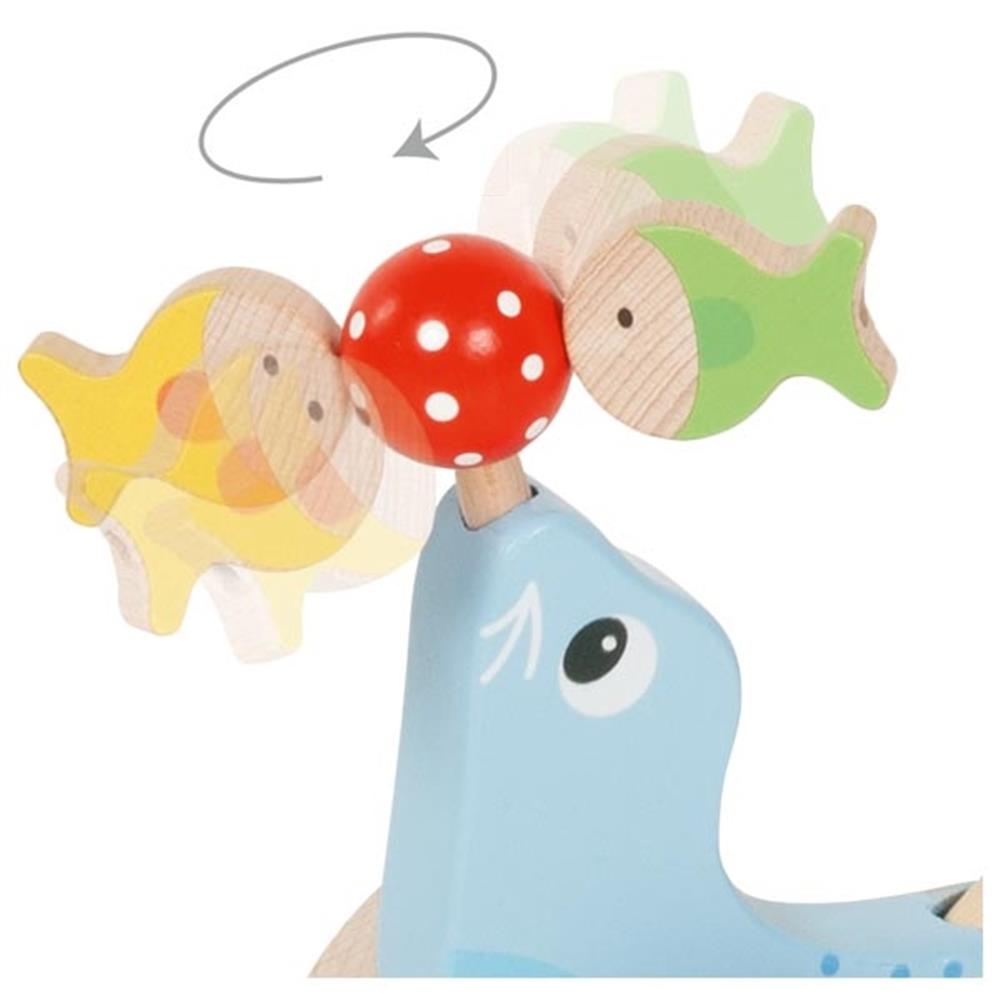 Goki Schiebetier Robbe, Holzspielzeug für Kleinkinder