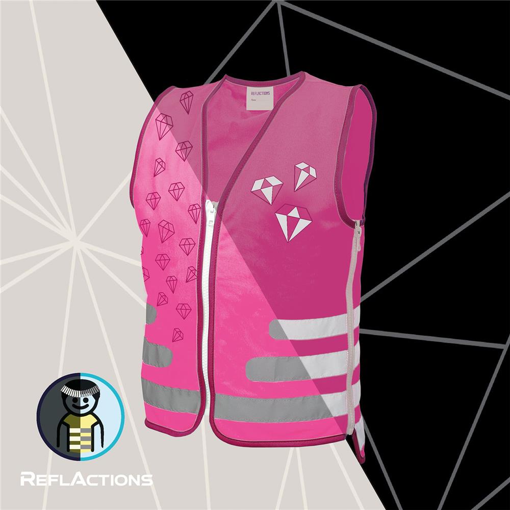 Roth ReflActions Warnweste für Kinder Diamant, Pink, mit reflektierenden Elementen, erweiterbar