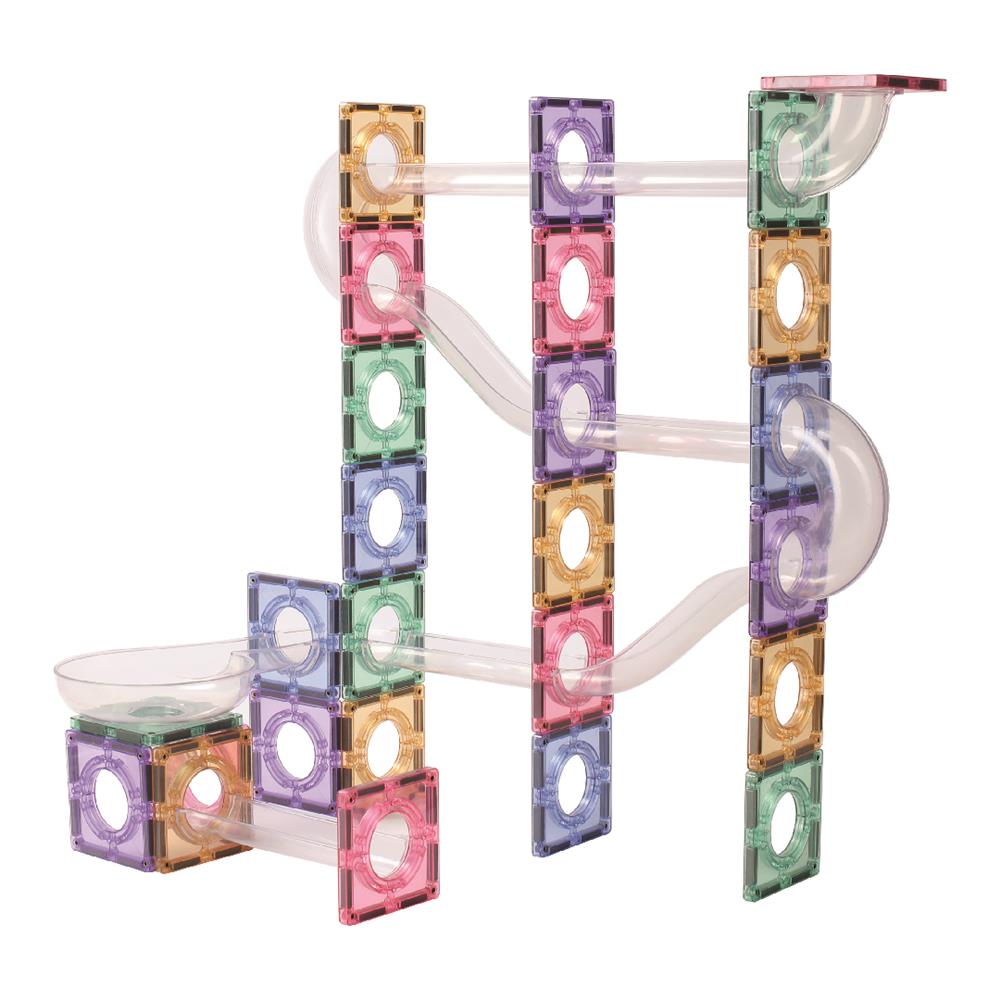 Cleverclixx Kugelbahn-Bausatz Clever in Pastellfarben 110 Teile, Murmelbahn, Magnetfliesen, Magnetbausteine