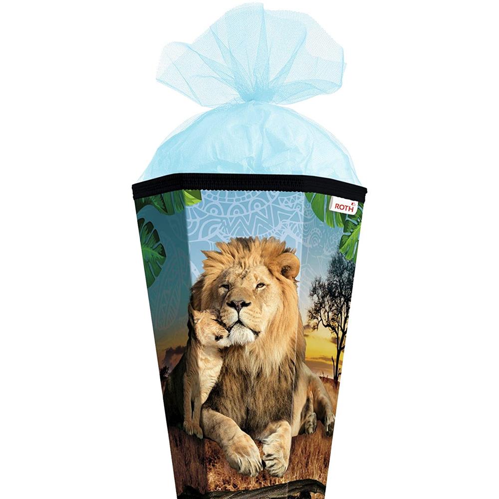 Roth Schultüte Löwe, 85cm, eckig, Rot(h)-Spitze, Tüllverschluss