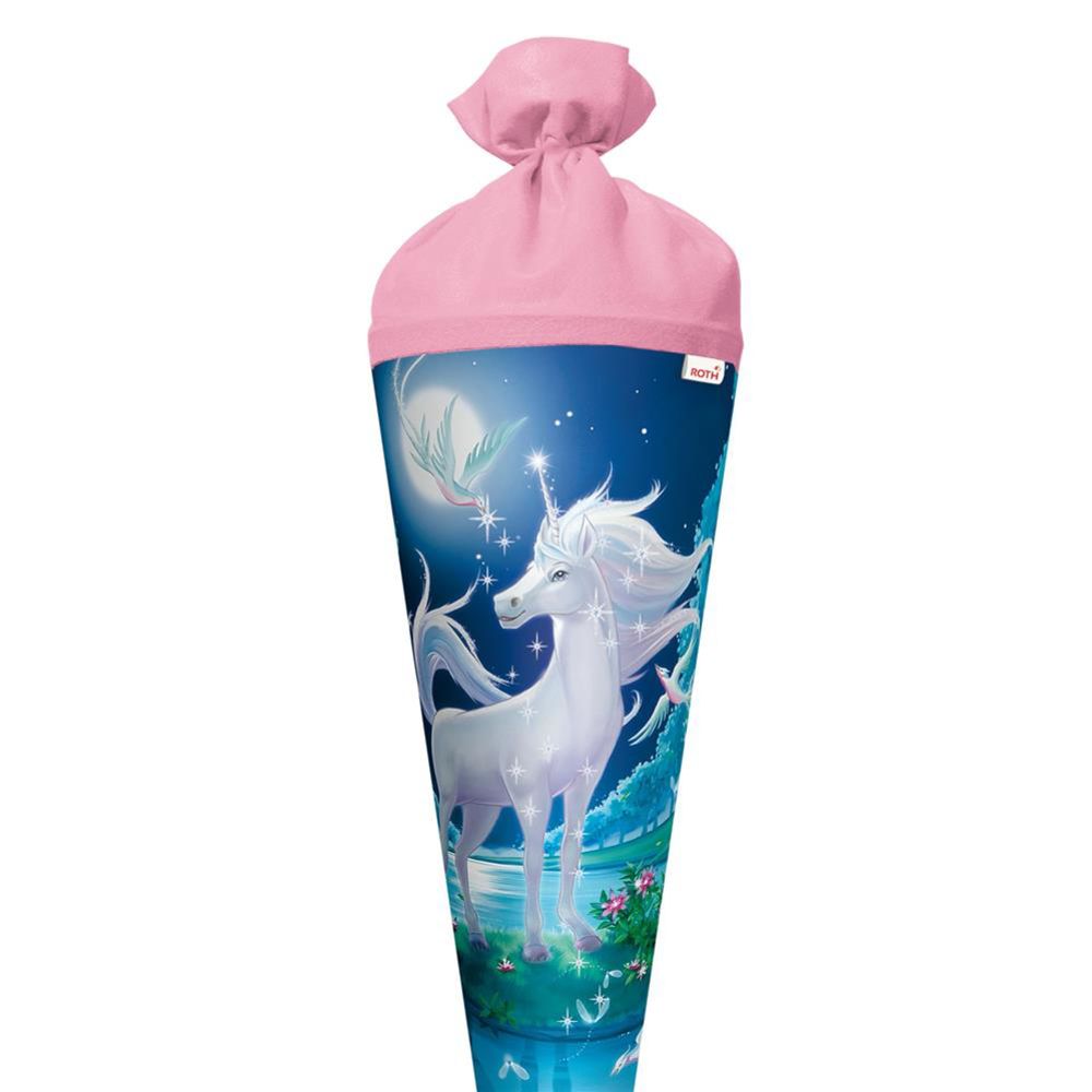 Roth Schultüte Mondscheineinhorn, 70cm, rund, Rot(h)-Spitze, Filzverschluss, Glitter