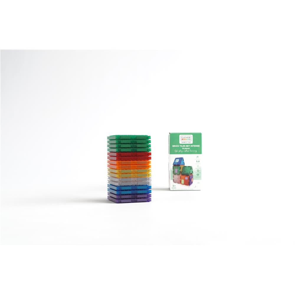 Cleverclixx Brick Tiles Pack Knallfarben 16 Teile, magnetische Steckbauteile, kompatibles Magnetspielzeug