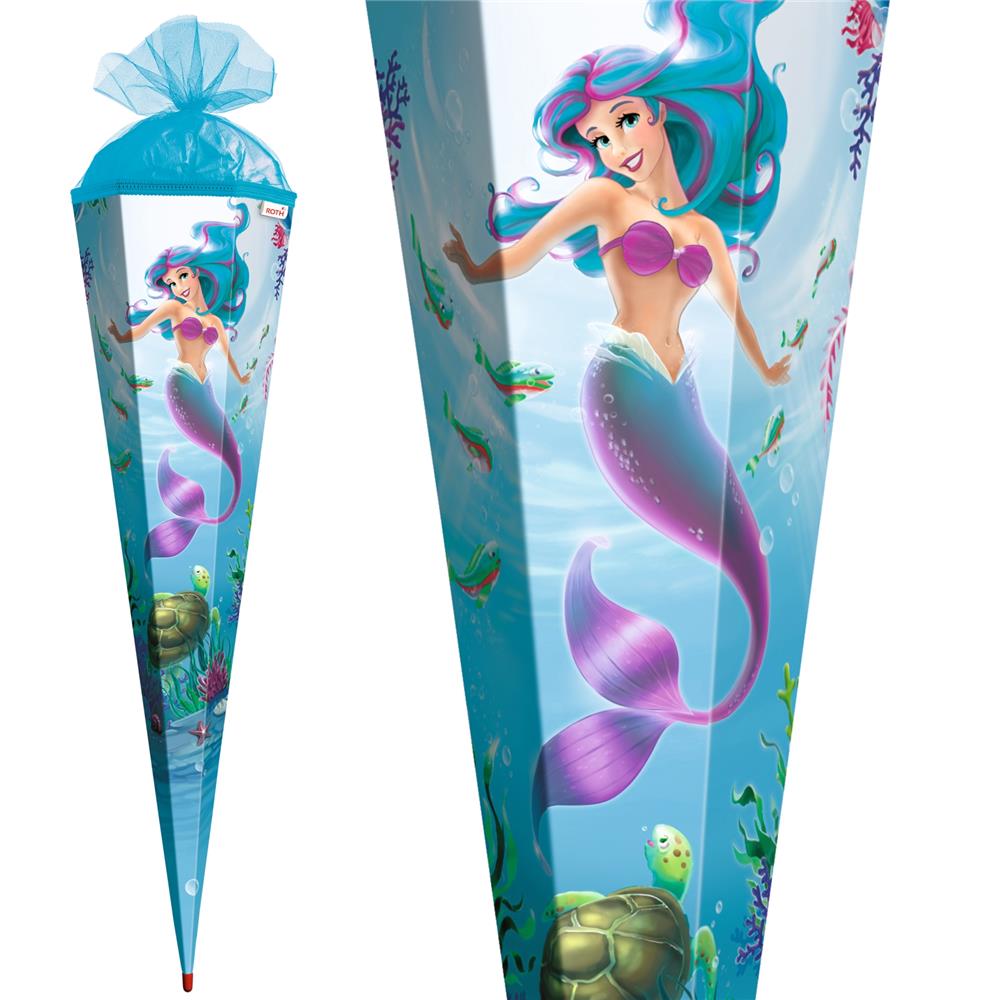 Roth Extra große XXL Schultüte Meerjungfrau, 100cm, eckig, Rot(h)-Spitze, Tüllverschluss