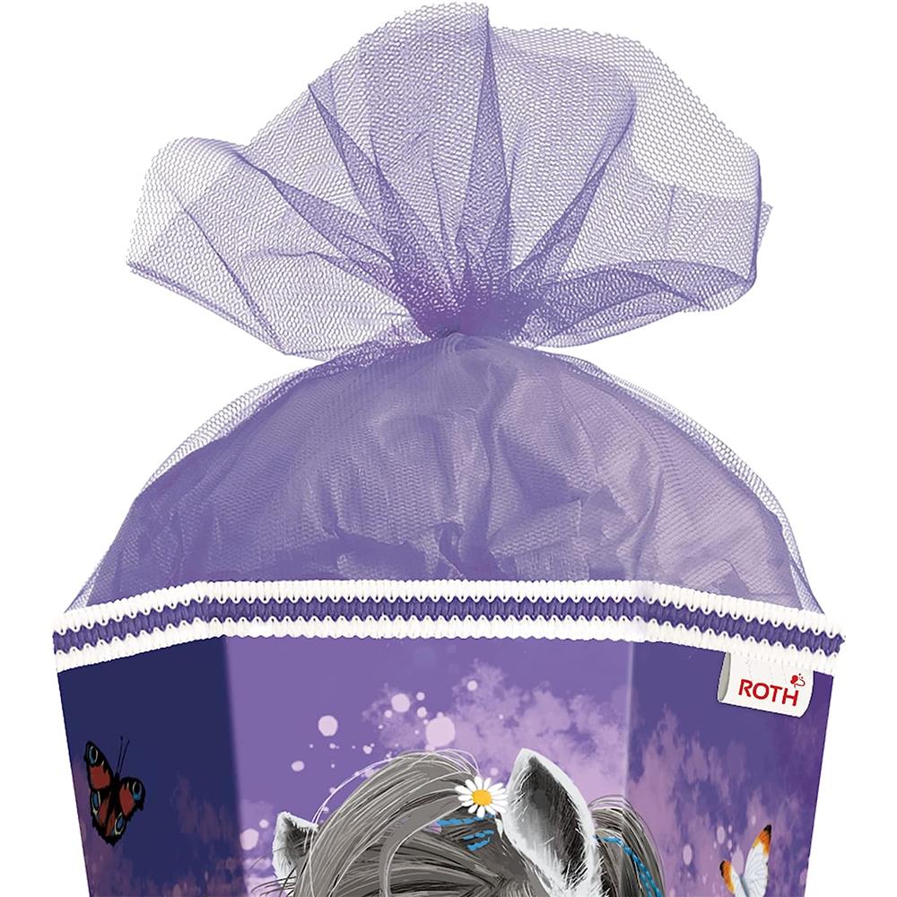 Roth Schultüte Blumenpferde, 85cm, eckig, Rot(h)-Spitze, Tüllverschluss