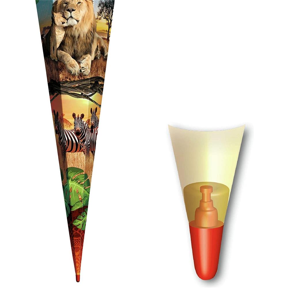 Roth Schultüte Löwe, 85cm, eckig, Rot(h)-Spitze, Tüllverschluss