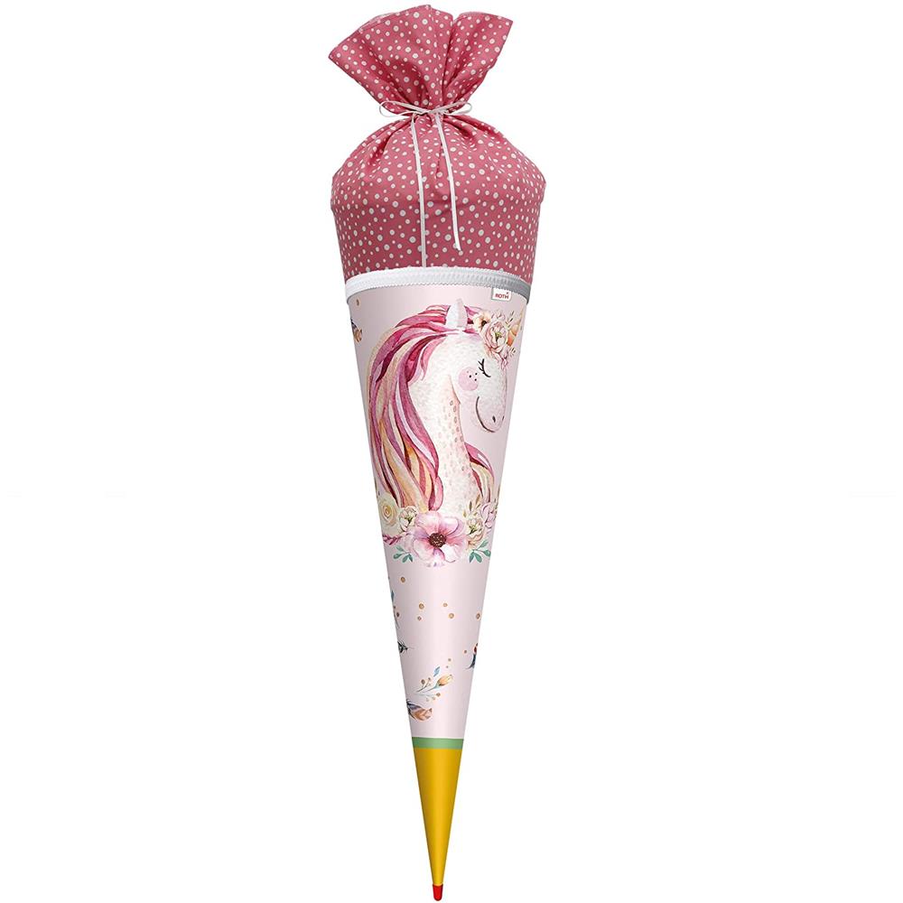 Roth Schultüte Lieblingsstück Einhornträume, 70cm, rund, Rot(h)-Spitze, mit Stoffverschluss