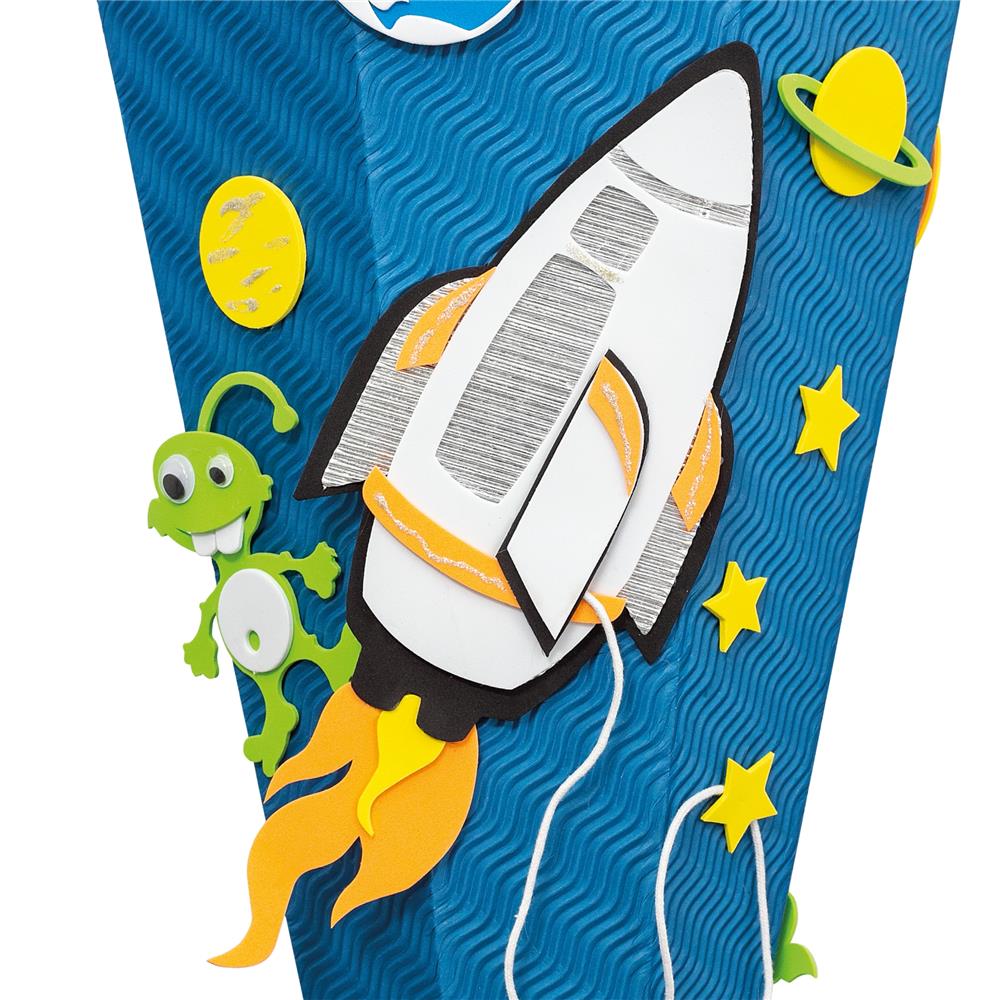 Roth Schultüte-Bastelset, Space, 68cm, eckig, Rot(h)-Spitze, Kreppverschluss