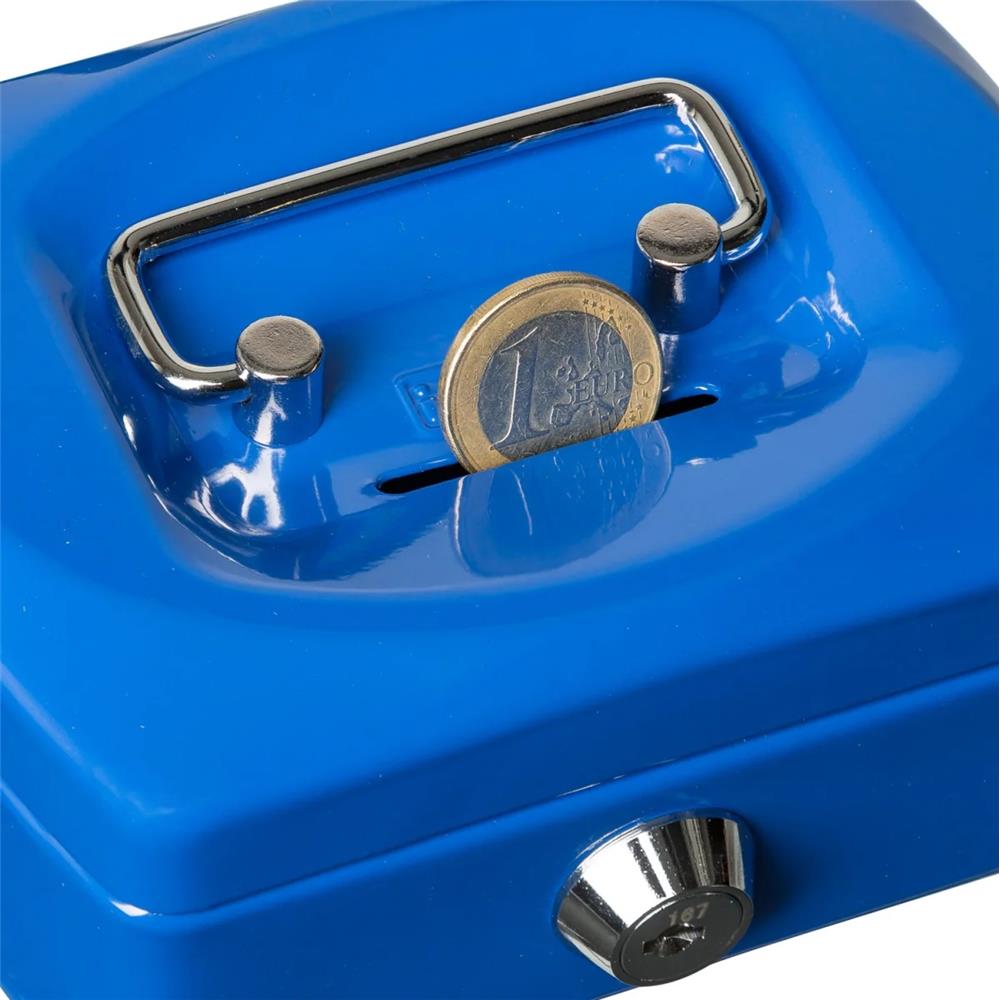Idena Geldkassette Mini Metall blau 6 Fächer abschließbar