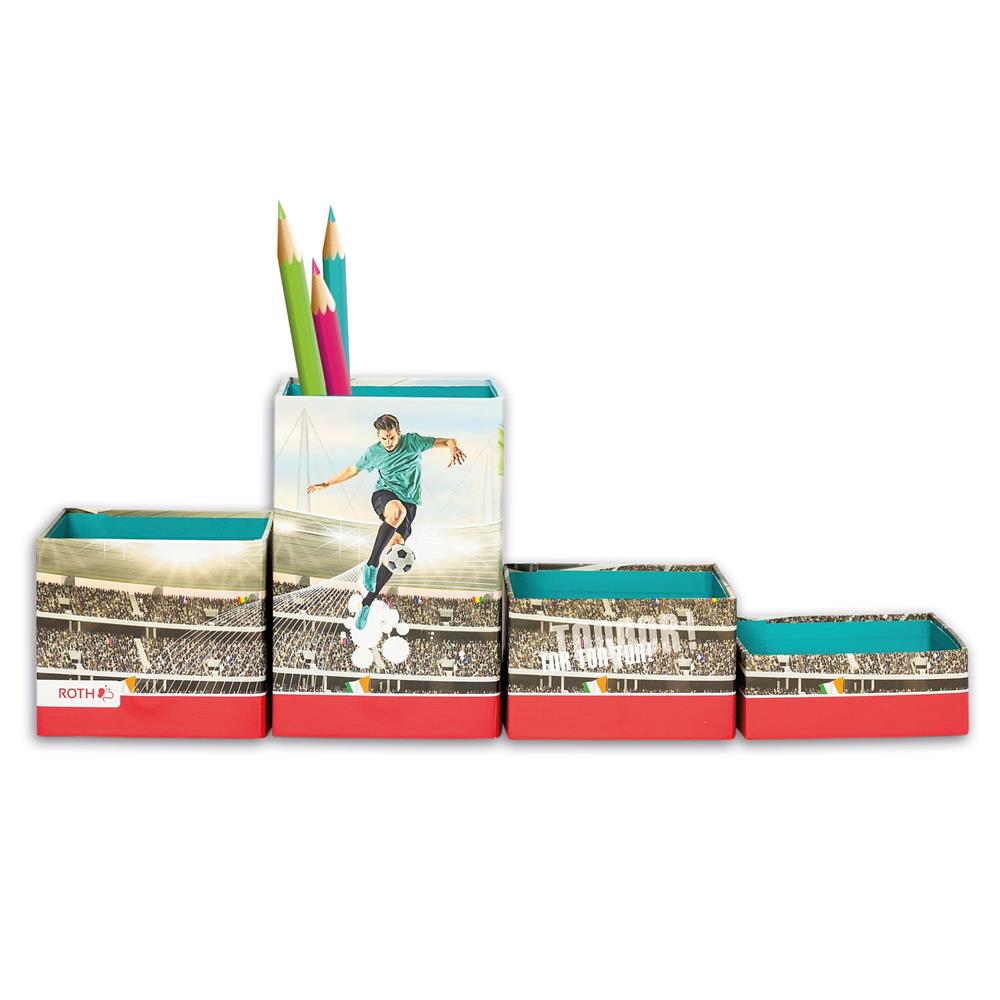 Roth Stifteköcher Set, Fußballstar, Stiftehalter mit 4 faltbaren Boxen aus Pappe