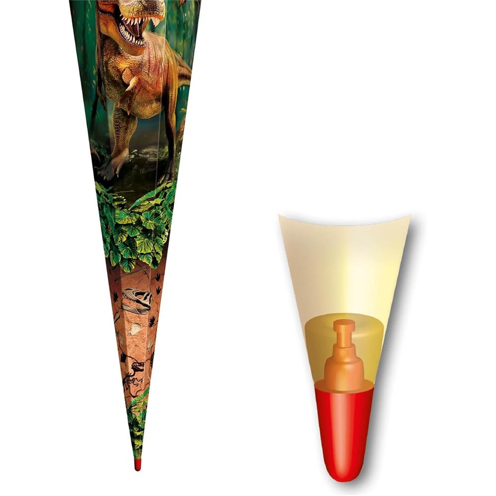 Roth Schultüte Dinosaurier T-Rex Welt, 85cm, eckig, Rot(h)-Spitze, Tüllverschluss