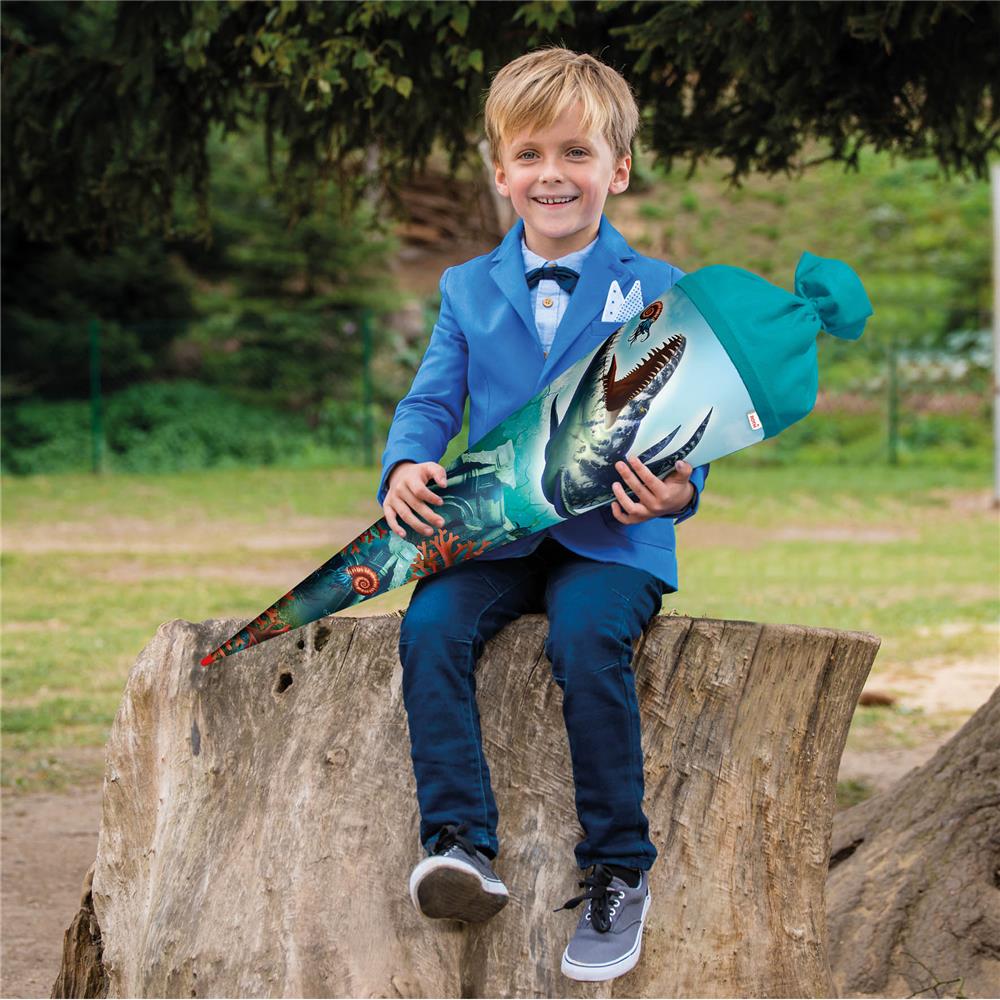 Roth Schultüte Dino Mosasaurus, 70cm, rund, Rot(h)-Spitze, Filzverschluss