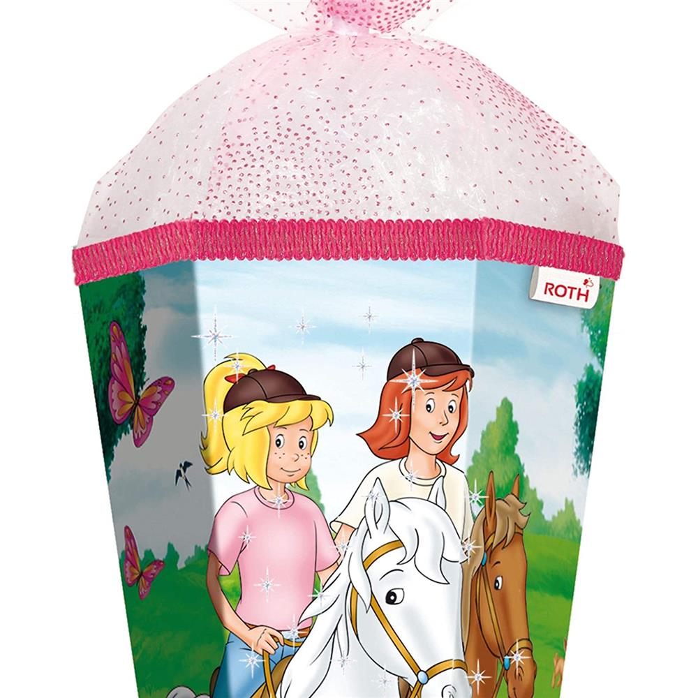 Roth Schultüte Bibi und Tina - Pferdefreunde, 85cm, eckig, Rot(h)-Spitze, Organzaverschluss, Glitter