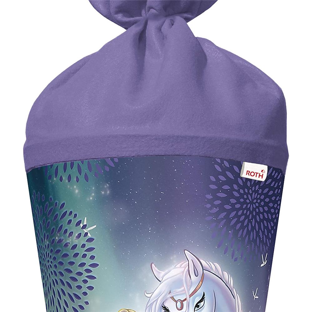 Roth Schultüte Königin im Eis, 70cm, rund, Rot(h)-Spitze, Filzverschluss, Glitter, Glitzerborte