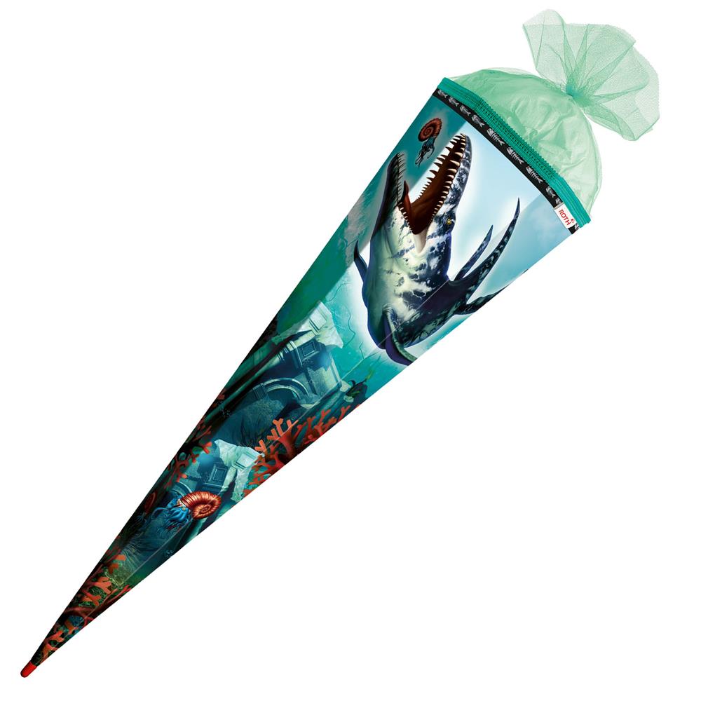 Roth Schultüte Dino Mosasaurus, 85cm, eckig, Rot(h)-Spitze, Tüllverschluss, Spezialborte