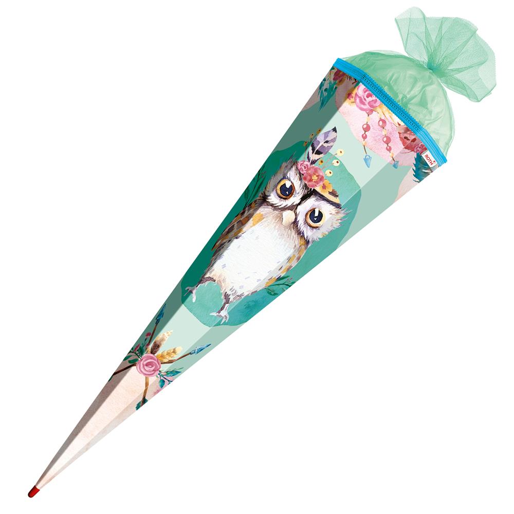 Roth Schultüte Eule Lieselotte, 85cm, eckig, Rot(h)-Spitze, Tüllverschluss