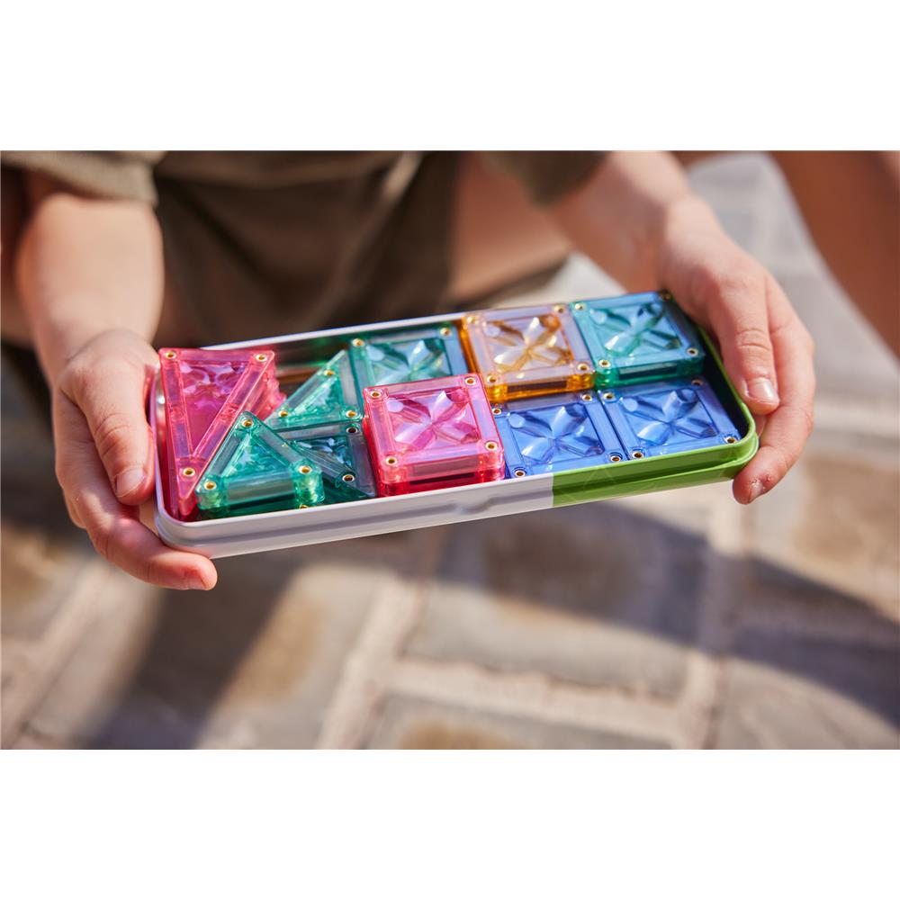 Cleverclixx Mini Tiles Pack Pastellfarben 28 Teile, kompaktes Design für unterwegs ToGo, inklusive Aufbewahrungsbox, Magnetspielzeug