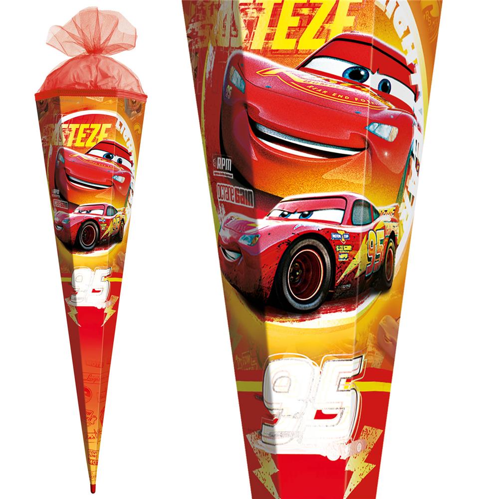 Roth Schultüte Disney Cars, 85cm, eckig, Rot(h)-Spitze, Tüllverschluss, Folieneffekt