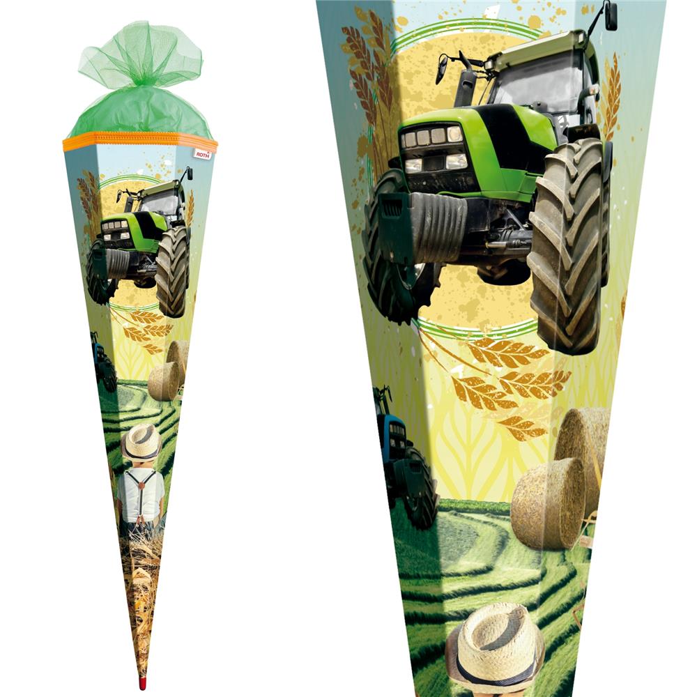 Roth Schultüte Traktor, 85cm, eckig, Rot(h)-Spitze, Tüllverschluss