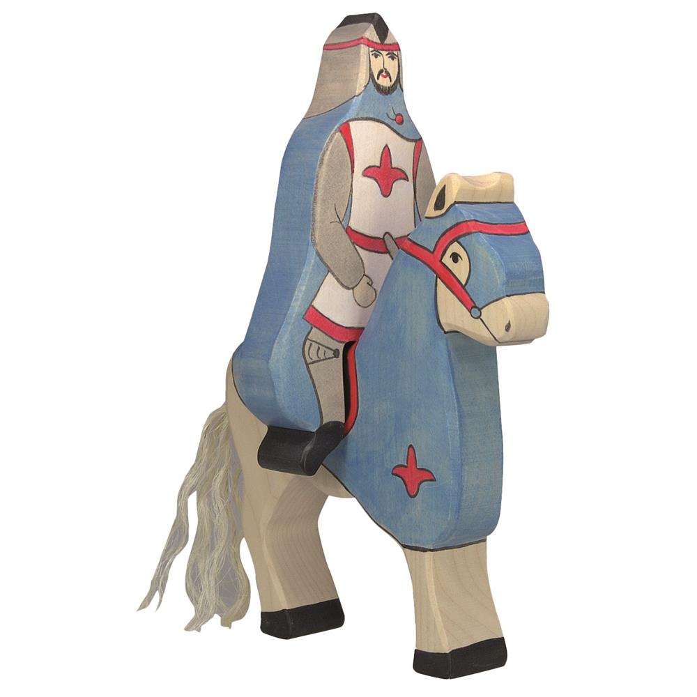 Holztiger Holzfigur - Blauer Ritter mit Mantel, reitend (ohne Pferd), Holzspielzeug, ab 3 Jahren