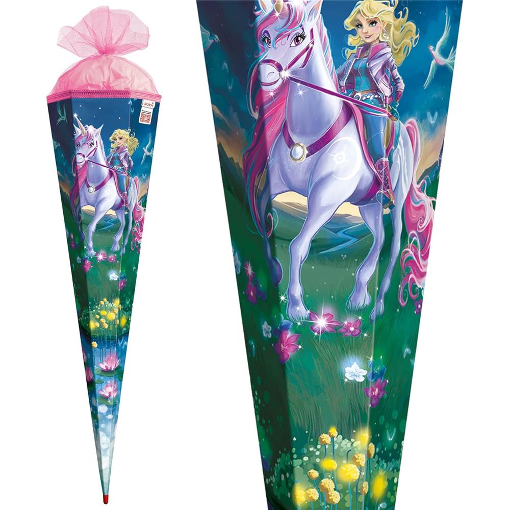 Roth Schultüte Magische Einhornreiterin, 85cm, eckig, Rot(h)-Spitze, Tüllverschluss
