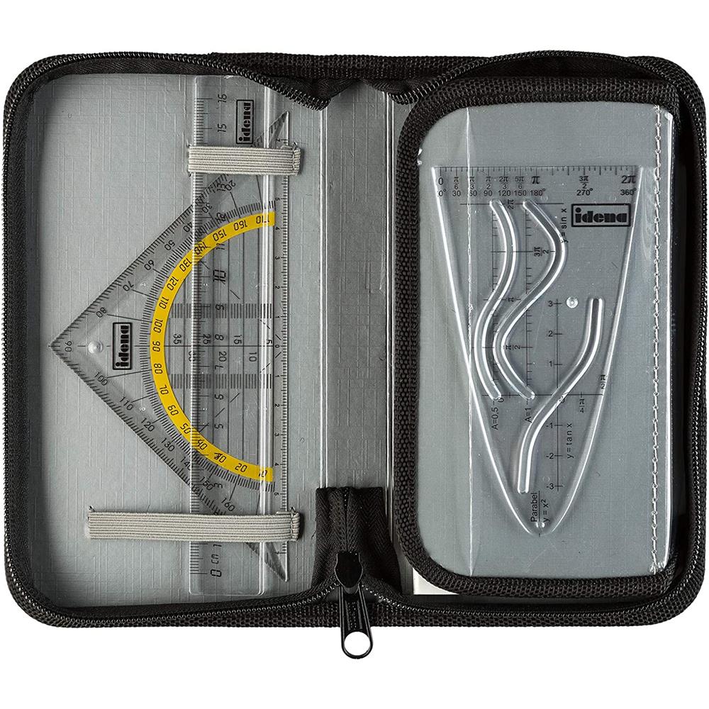 Idena Zirkel-Set im Etui 11-teilig mit Geodreieck Ersatzminen Druckbleistift Stundenplan