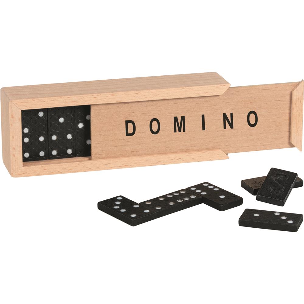 goki Dominospiel im Holzkasten – Klassisches Gesellschaftsspiel, Brettspiel aus Holz, für Kinder ab 3 Jahren