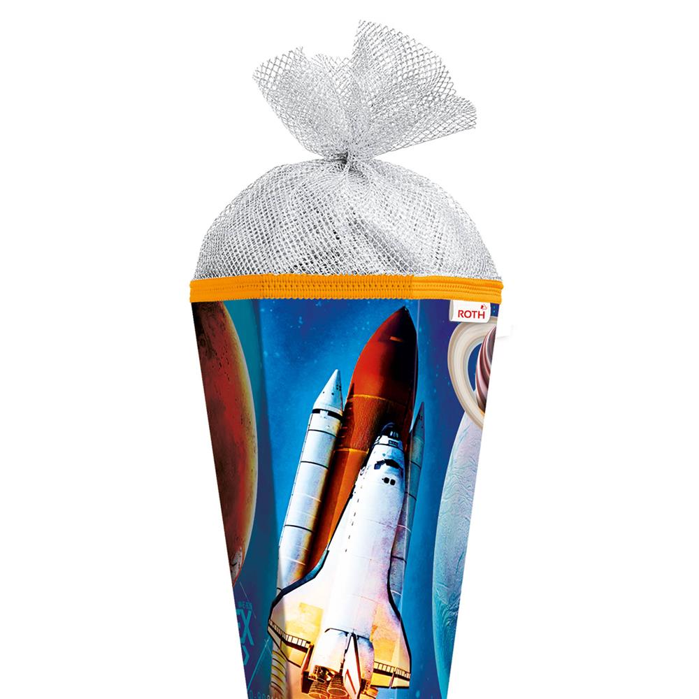 Roth Schultüte Weltraum, 85cm, eckig, Rot(h)-Spitze, Tüllverschluss (Silbertüll)