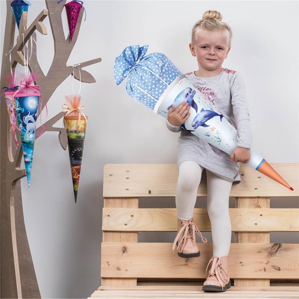 Roth Schultüte Lieblingsstück Delfin Duo, 70cm, rund, Rot(h)-Spitze, mit Stoffverschluss