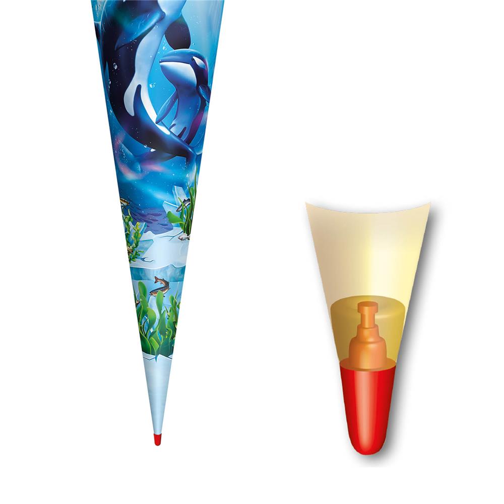 Roth Schultüte Orcas, 70cm, rund, Rot(h)-Spitze, Filzverschluss