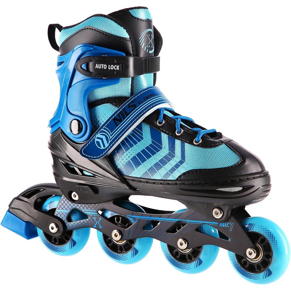 NILS EXTREME NH18192A 4in1 Inliner Schlittschuhe Rollschuhe Gr. 39-43, Schwarz-Blau, verstellbar